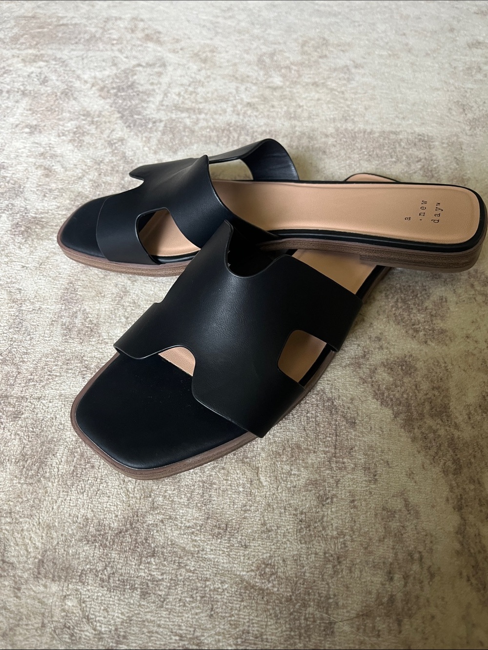 a new day Black Cutout Slide Sandals with Tan Insole